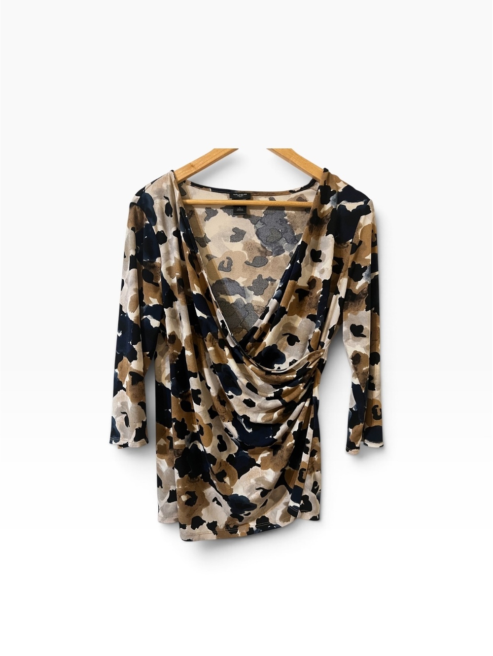 Ann Taylor Women's Floral Print Draped Neck Top, Size L